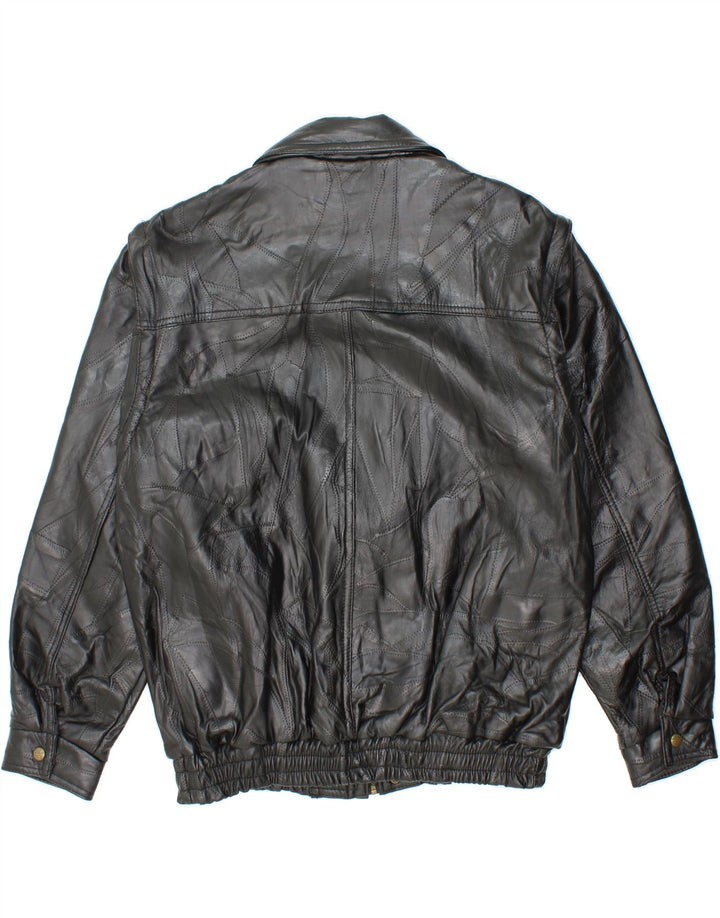 VINTAGE Veste en cuir homme UK 40 Grand cuir noir