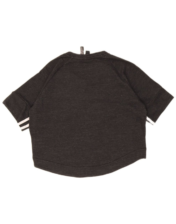 Adidas Femmes Crop Sweatshirt Jumper UK 12/14 Moyen Noir Moucheté