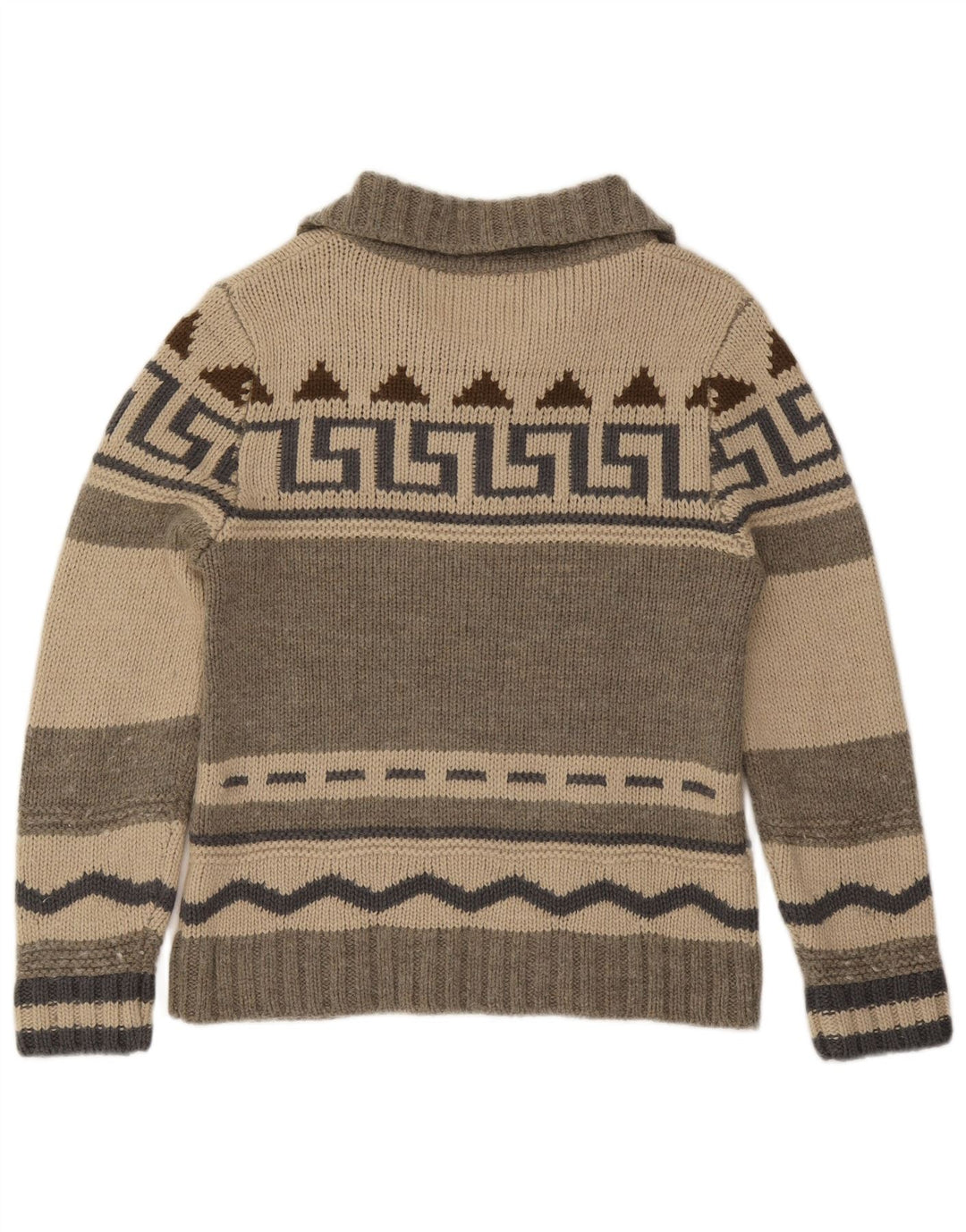 vintage Mens Button Neck Jumper Pull IT 50 Moyen Gris Fair Isle