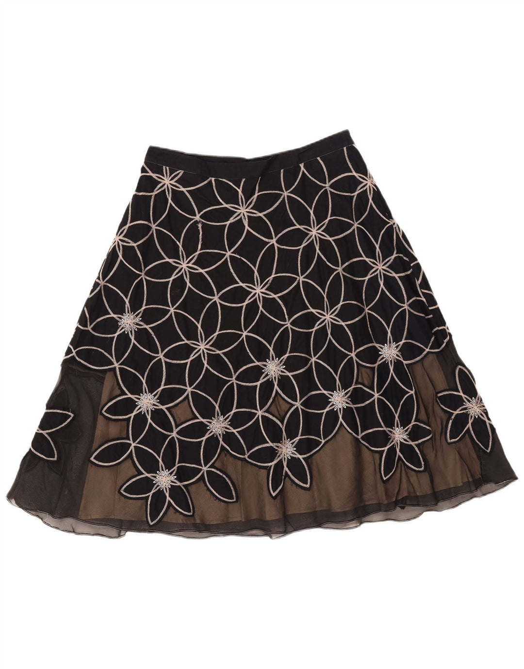 MONSOON Jupe trapèze pour femme UK 12 Medium W30 Coton floral noir