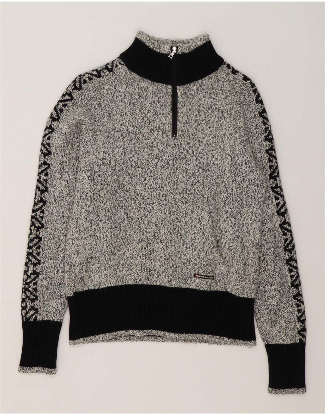 Cape Horn Pull col zippé pour homme Large Gris Colorblock Angora