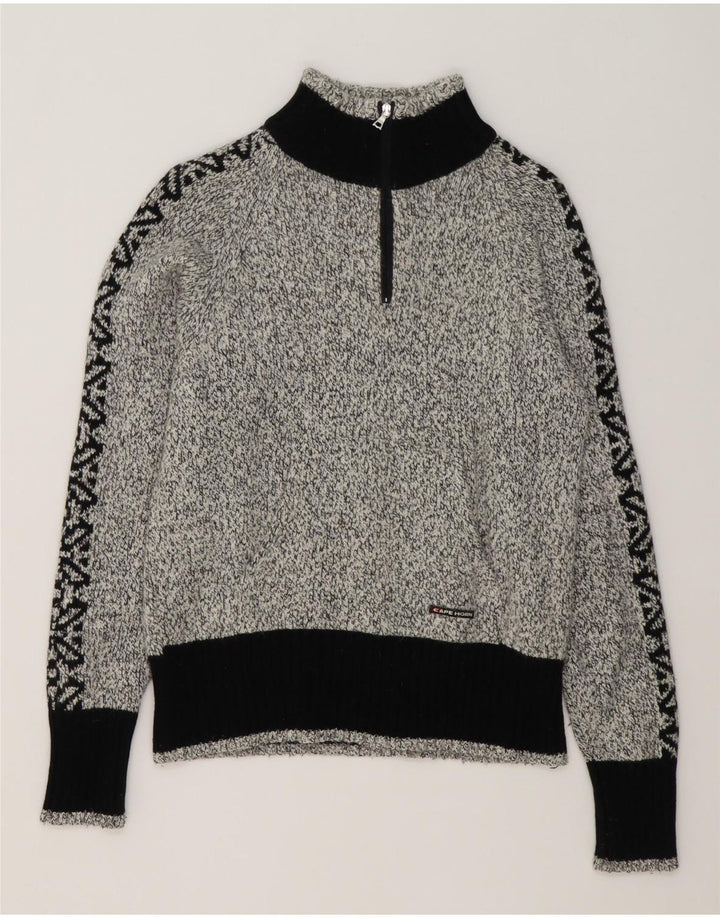 Cape Horn Pull col zippé pour homme Large Gris Colorblock Angora