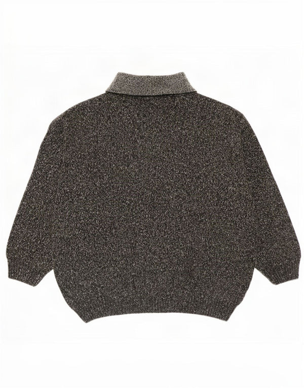 vintage Mens Graphic Zip Neck Jumper Sweater UK 46/48 2XL Gris Moucheté