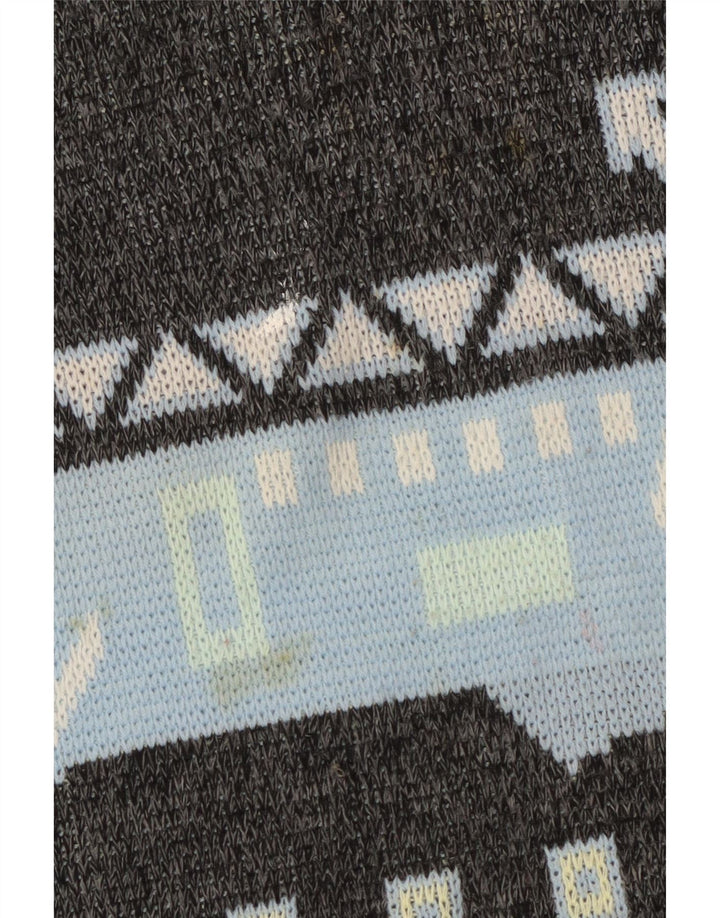 vintage Mens Crew Neck Jumper Pull Grand Gris Géométrique