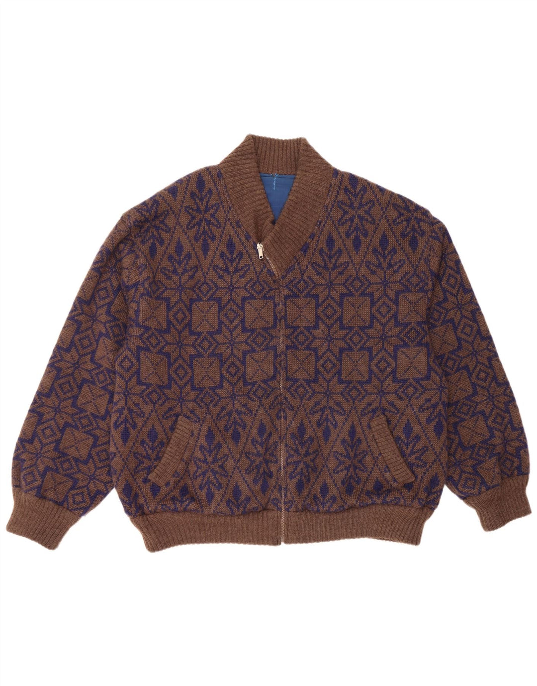 VINTAGE Pull cardigan réversible pour homme XL Marron Fair Isle