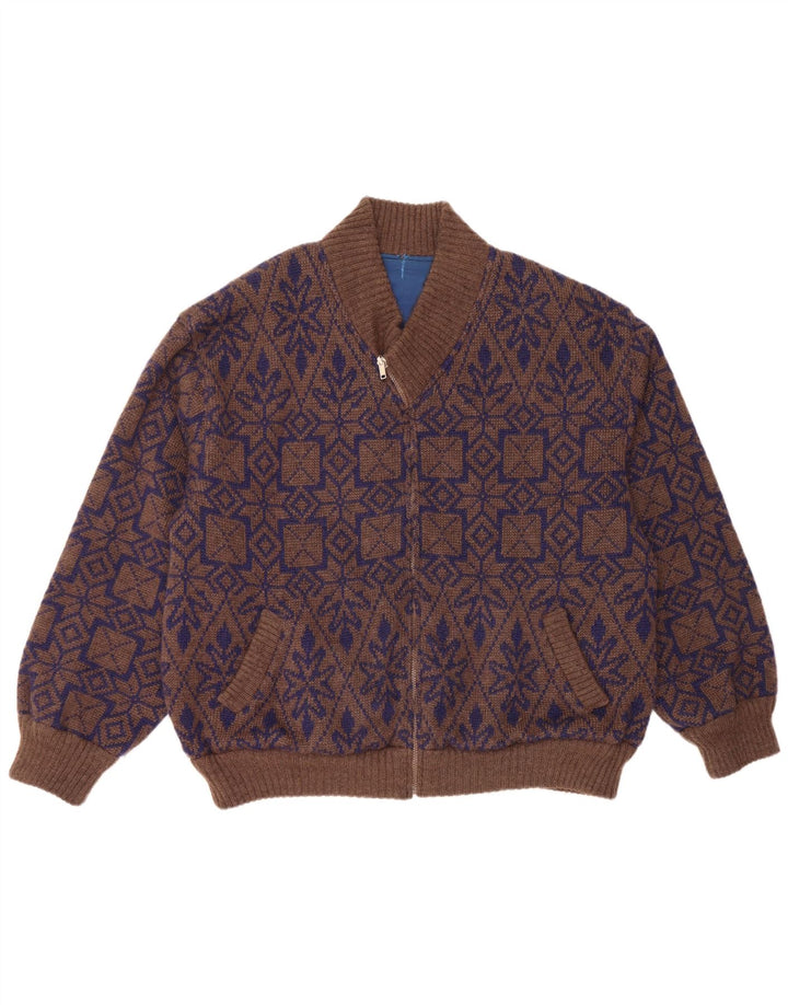 VINTAGE Pull cardigan réversible pour homme XL Marron Fair Isle