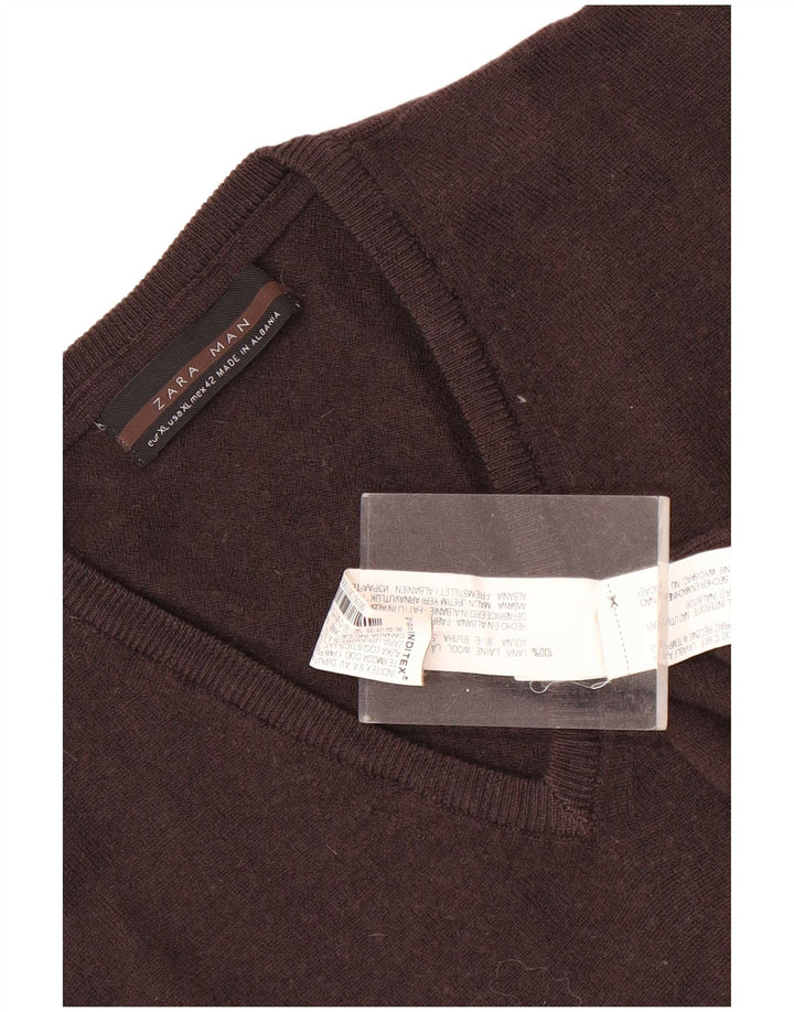Zara Pull Col V Homme XL Marron Laine