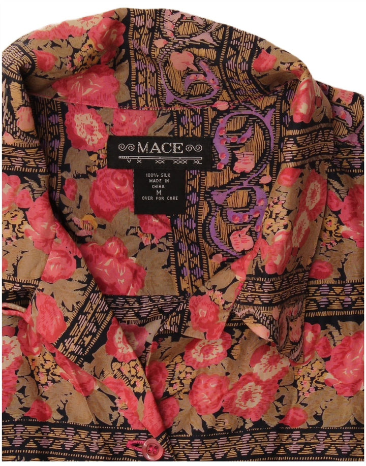 vintage Femme Chemise Blouse UK 14 Moyenne Soie Florale Multicolore