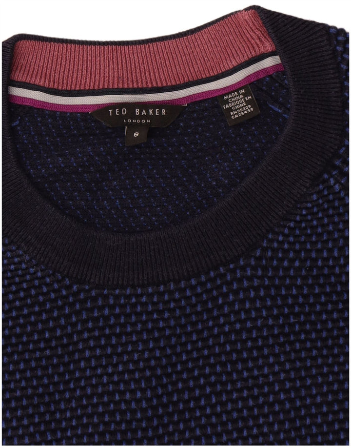 Ted Baker Pull à col rond pour homme Taille 6 2XL Bleu marine Colourblock