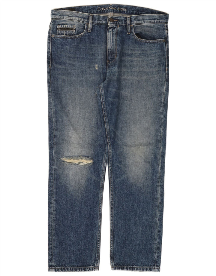 CALVIN KLEIN Jean droit Boyfriend vieilli W30 L30 pour homme en coton bleu
