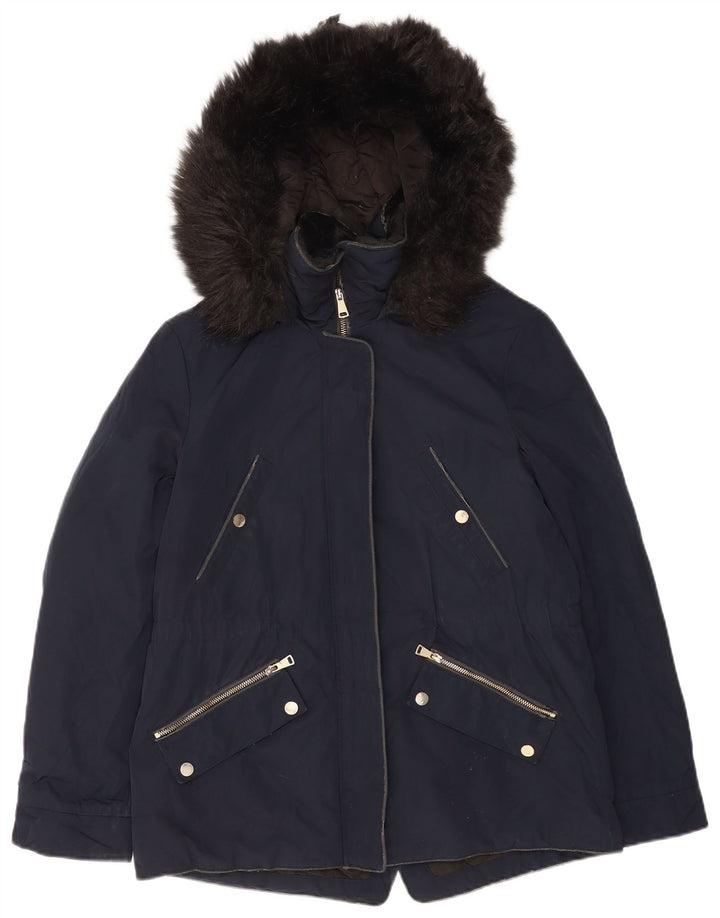 Zara Parka à capuche pour femme UK 14 Bleu marine moyen