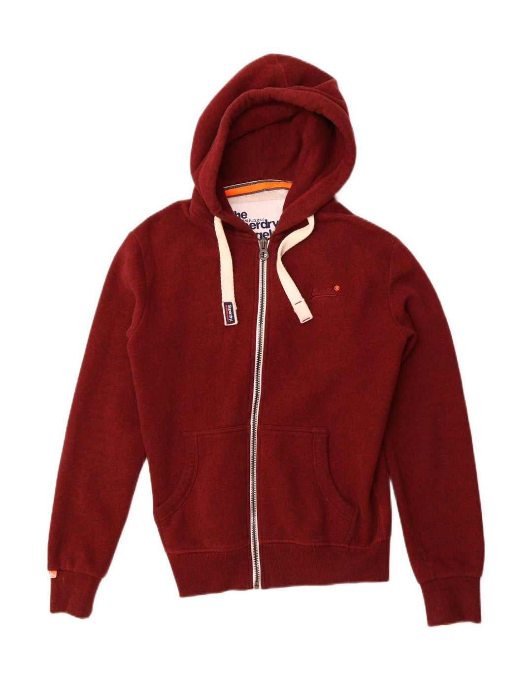 SUPERDRY Pull à capuche zippé pour homme en coton moucheté bordeaux moyen