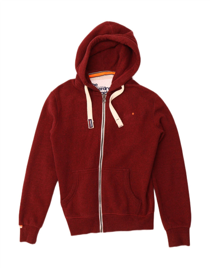 SUPERDRY Pull à capuche zippé pour homme en coton moucheté bordeaux moyen