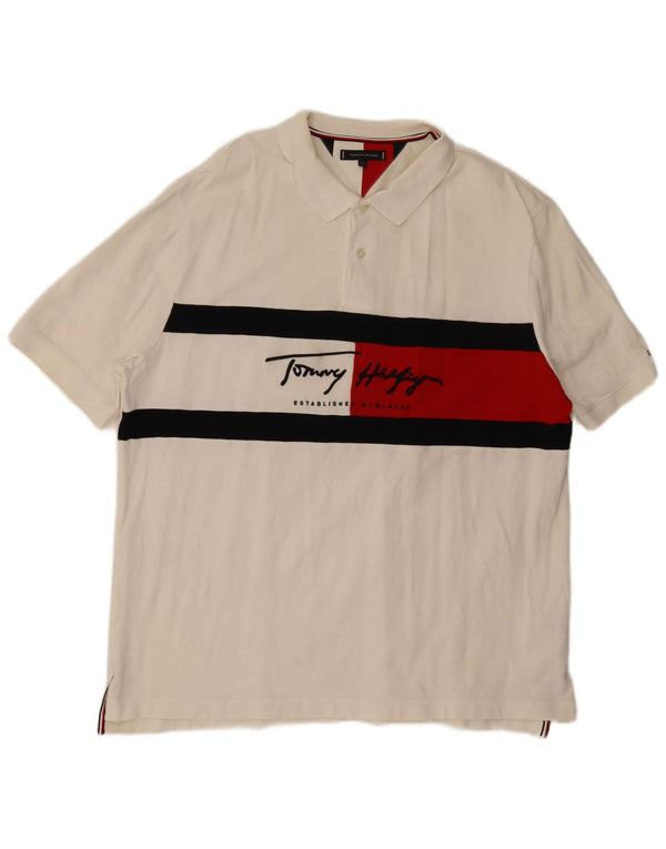 Tommy Hilfiger Polo graphique pour homme 2XL en coton color block blanc