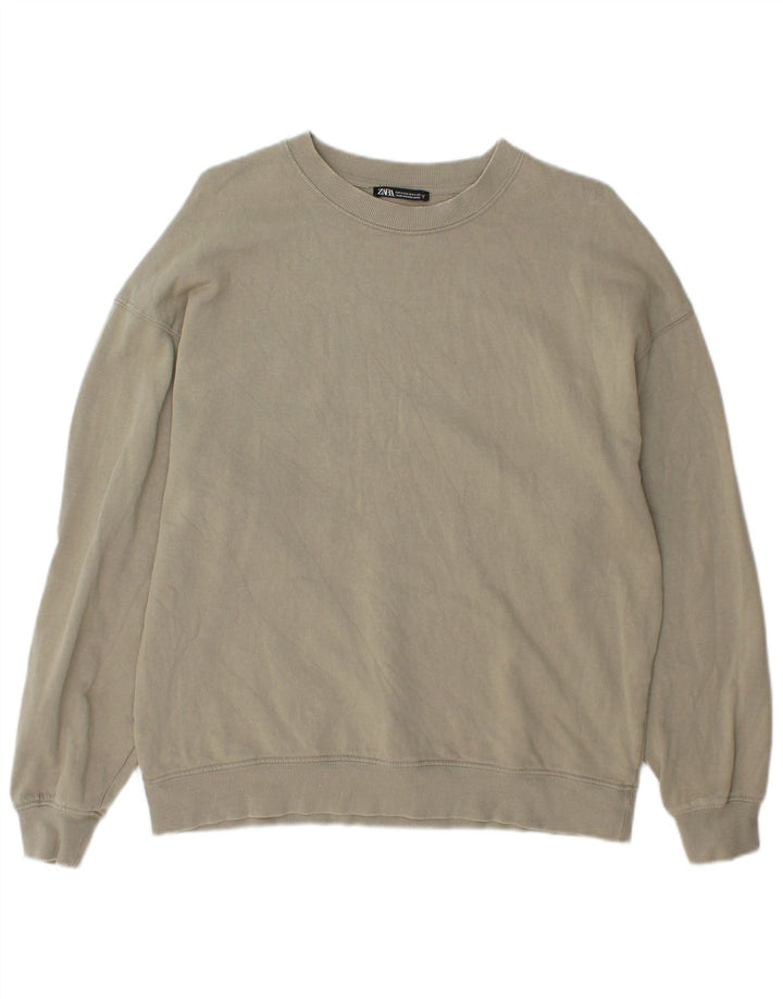 Zara Homme Sweatshirt Jumper Moyen Kaki Coton