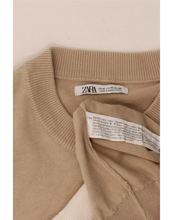 Zara Pull à col rond en coton color block beige moyen pour homme