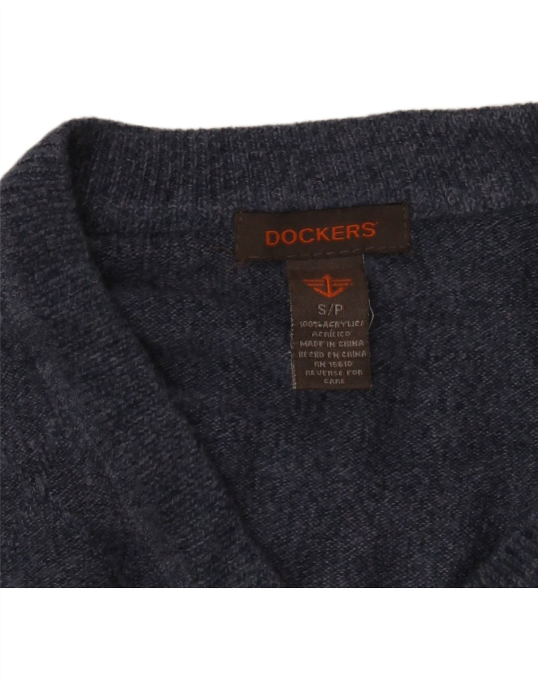 DOCKERS Mens V-Neck Jumper Sweater Small Navy Blue Acrylic Vintage Dockers and Second-Hand Dockers from Messina Hembry 