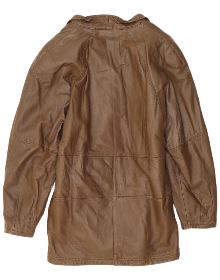 veste en cuir femme vintage UK 16 Grand Brun