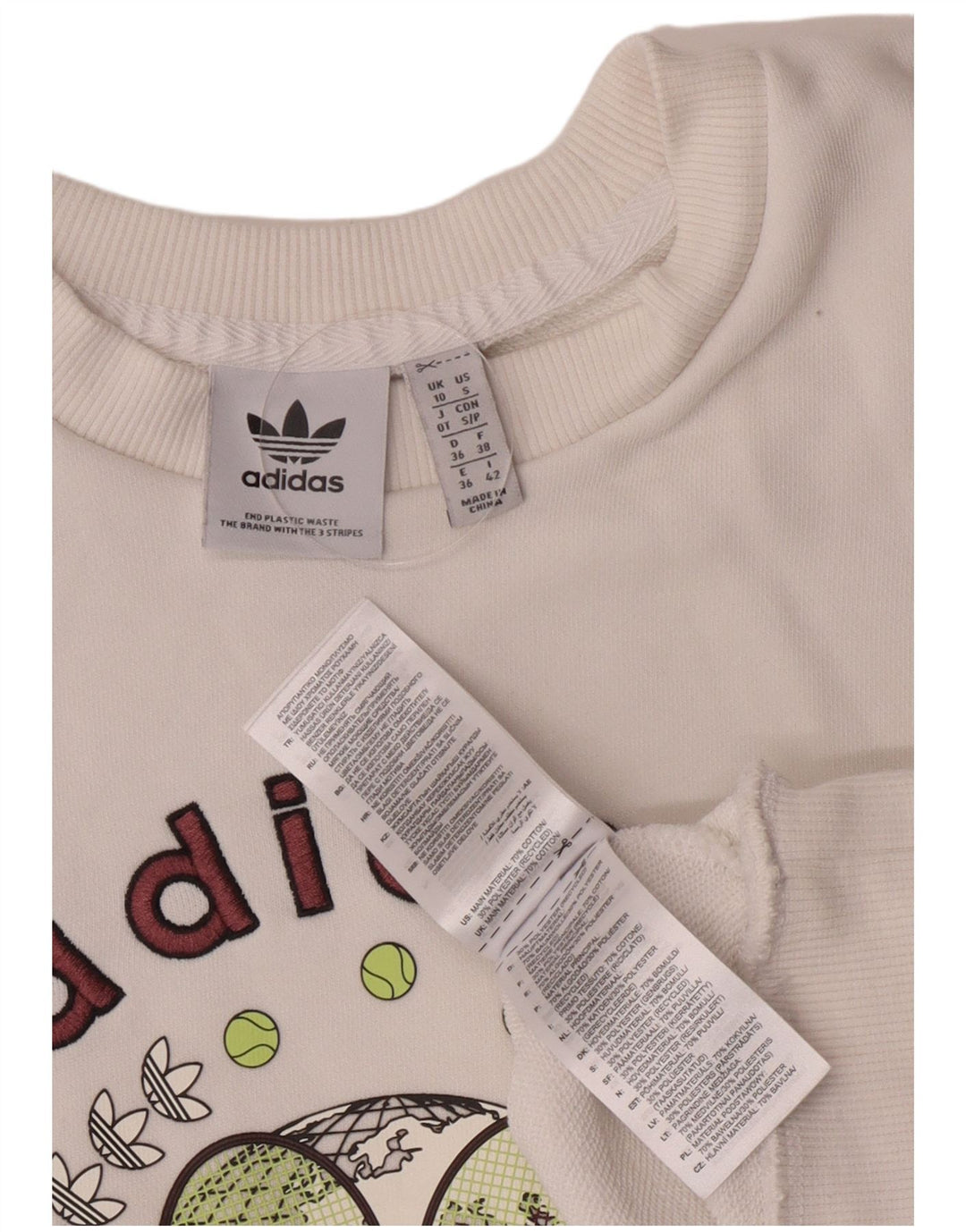 Adidas Sweat-shirt surdimensionné graphique pour femme UK 10 Petit coton blanc