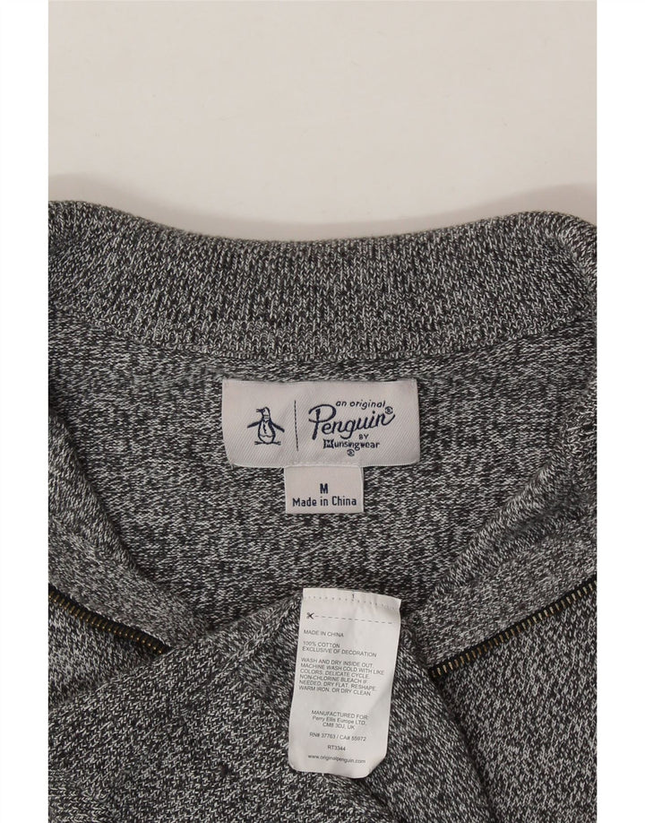 PENGUIN Womens Zip Neck Jumper Sweater UK 14 Medium Grey Cotton Vintage Penguin and Second-Hand Penguin from Messina Hembry 