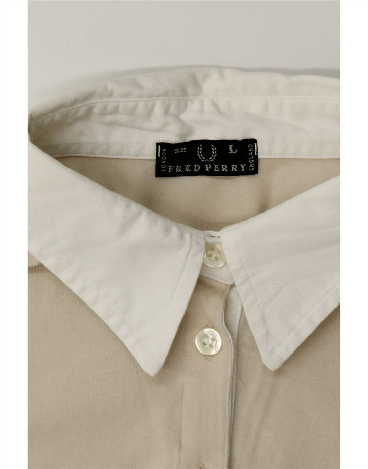 FRED PERRY Chemise pull à manches 3/4 pour femme UK 14 Large Beige Colourblock