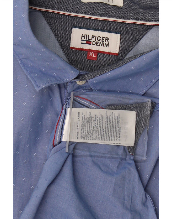 TOMMY HILFIGER Mens Regular Fit Shirt XL Blue Spotted Cotton