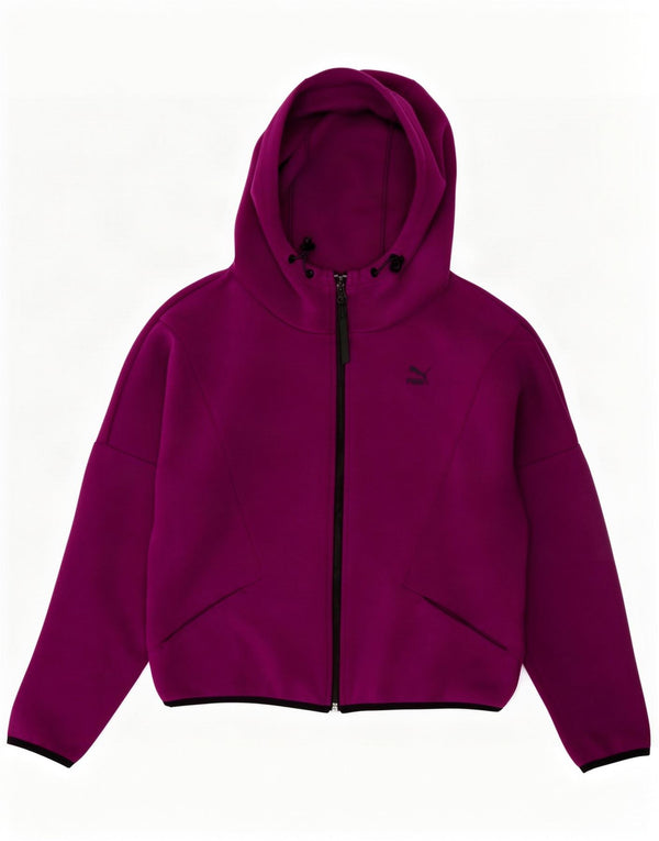 Puma Pull à capuche zippé surdimensionné pour femme UK 10 Petit coton violet