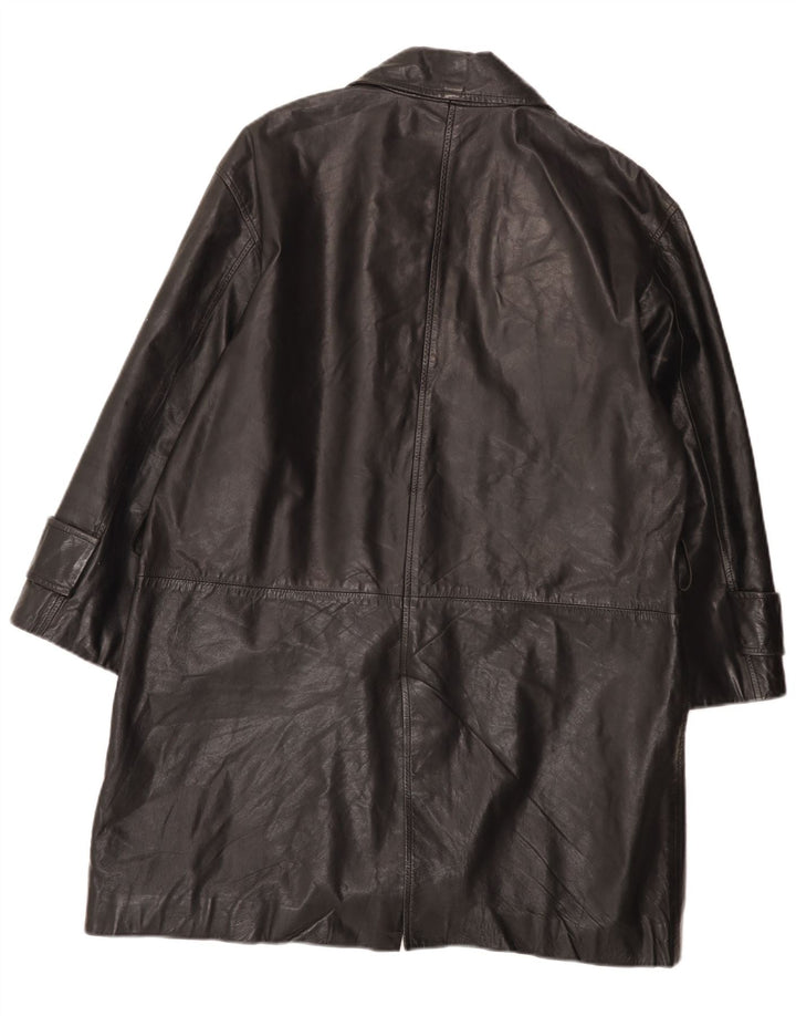 vintage Femme Coupe Relax Double Boutonnage Manteau En Cuir IT 42 Moyen Noir
