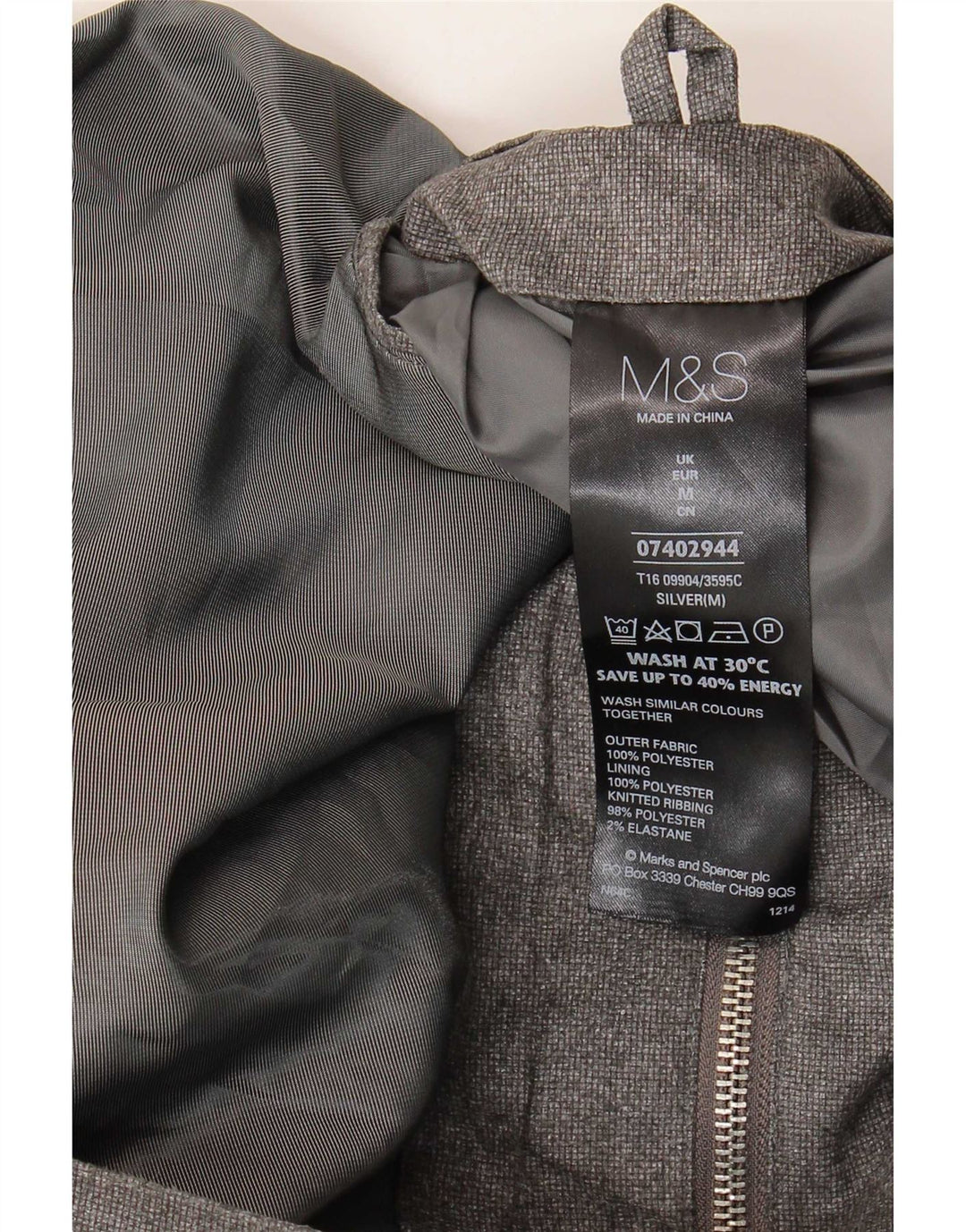 Marks & Spencer Veste Bomber Homme UK 38 Moyen Argent Polyester