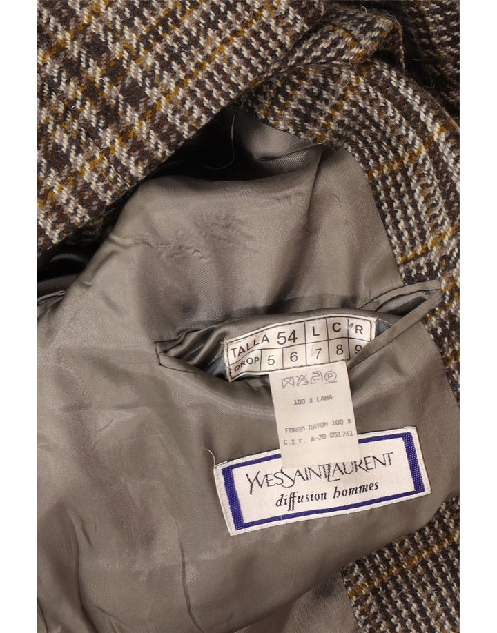Yves Saint Laurent Veste blazer à 2 boutons pour homme IT 54 2XL Laine à carreaux gris