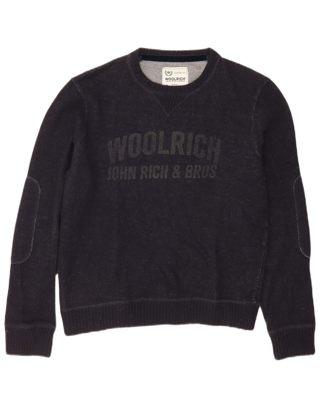 Woolrich Pull Graphique Col Bateau Homme Bleu Marine Moyen Laine