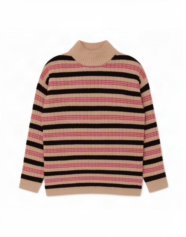 Marks & Spencer Pull col roulé pour femme UK 6 XS Beige rayé