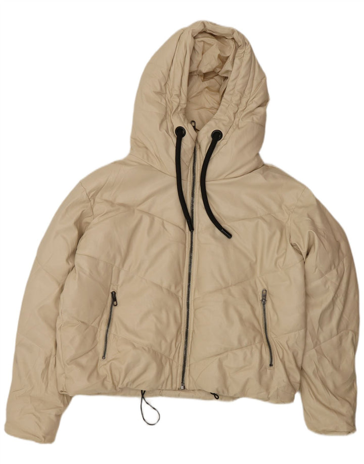 Zara Veste matelassée à capuche surdimensionnée pour femme UK 6 XS Beige