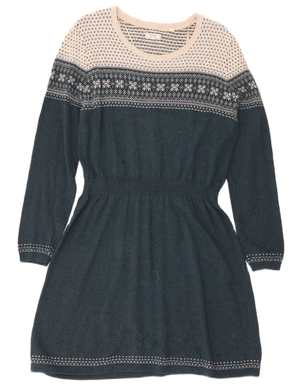 Fat Face Robe pull à manches longues pour femme UK 46 Large Vert Fair Isle Coton