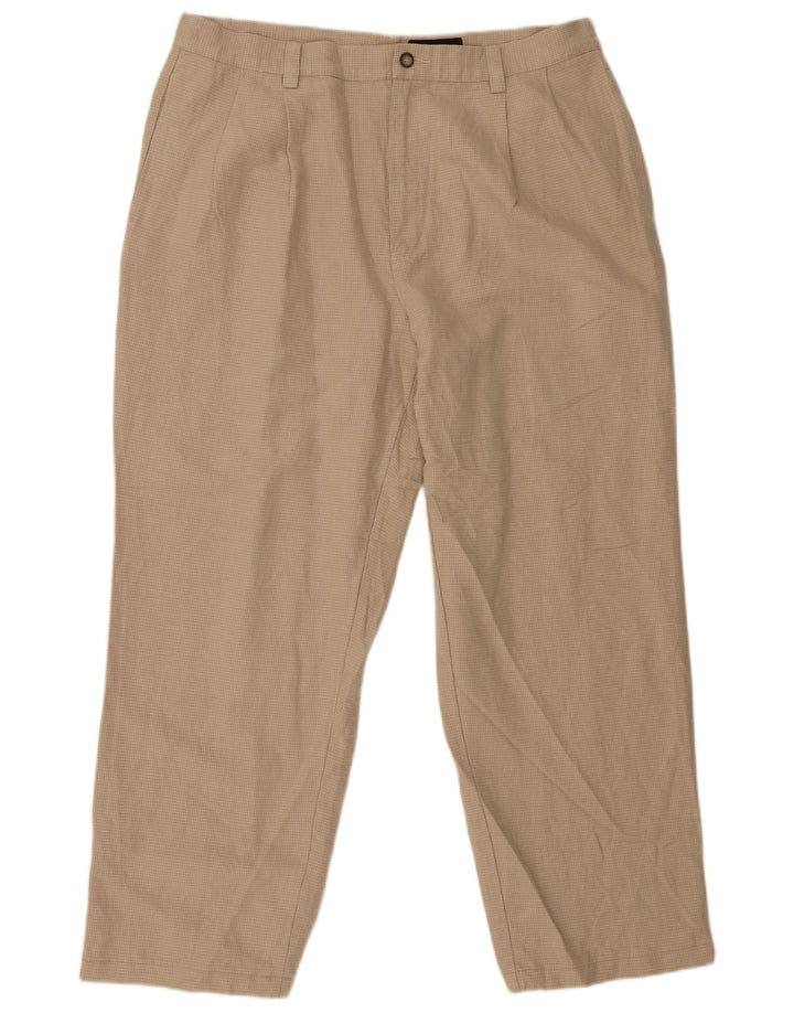 EDDIE BAUER Pantalon Chino Pegged Homme W36 L30 Lin Beige Pied-de-Poule