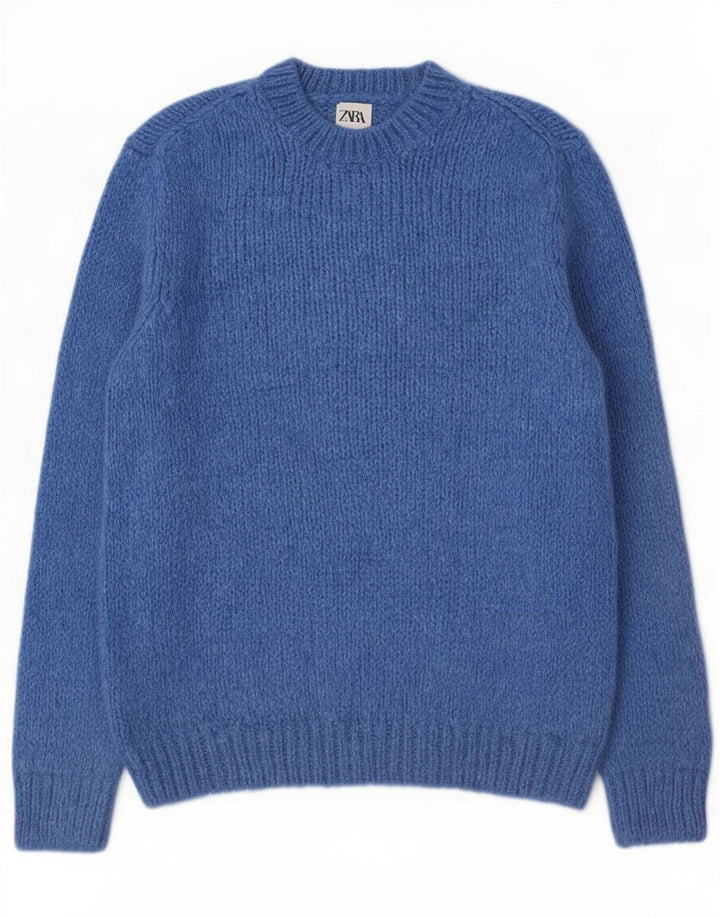 Zara Pull Col Rond Homme Bleu Moyen Acrylique
