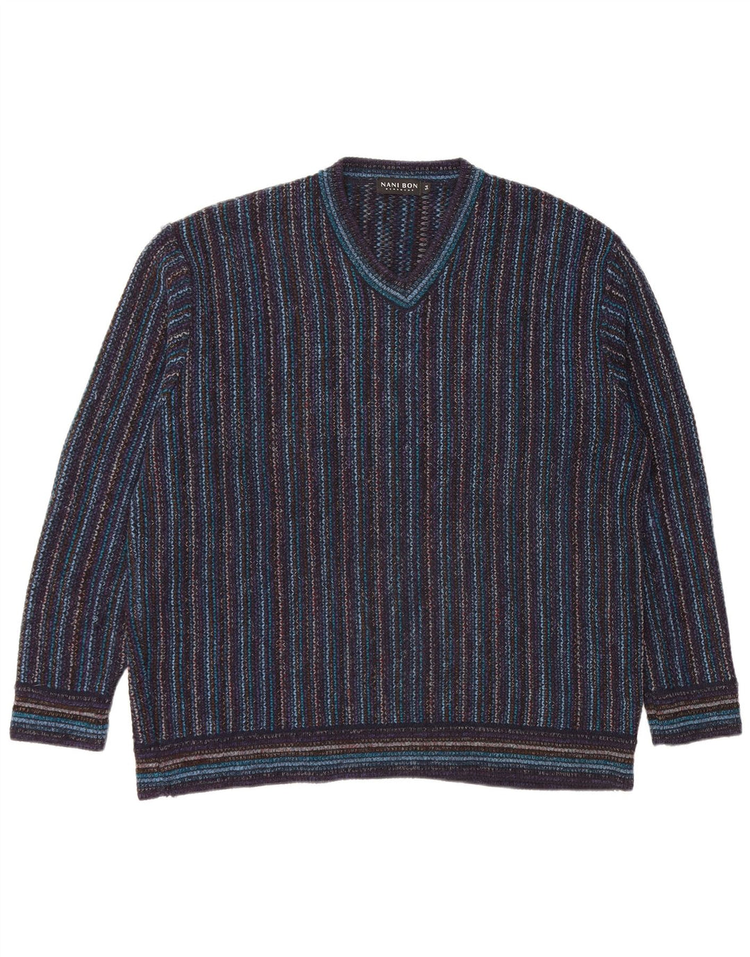 NANI BON Pull Col V Homme IT 54 XL Bleu Marine Rayé Acrylique