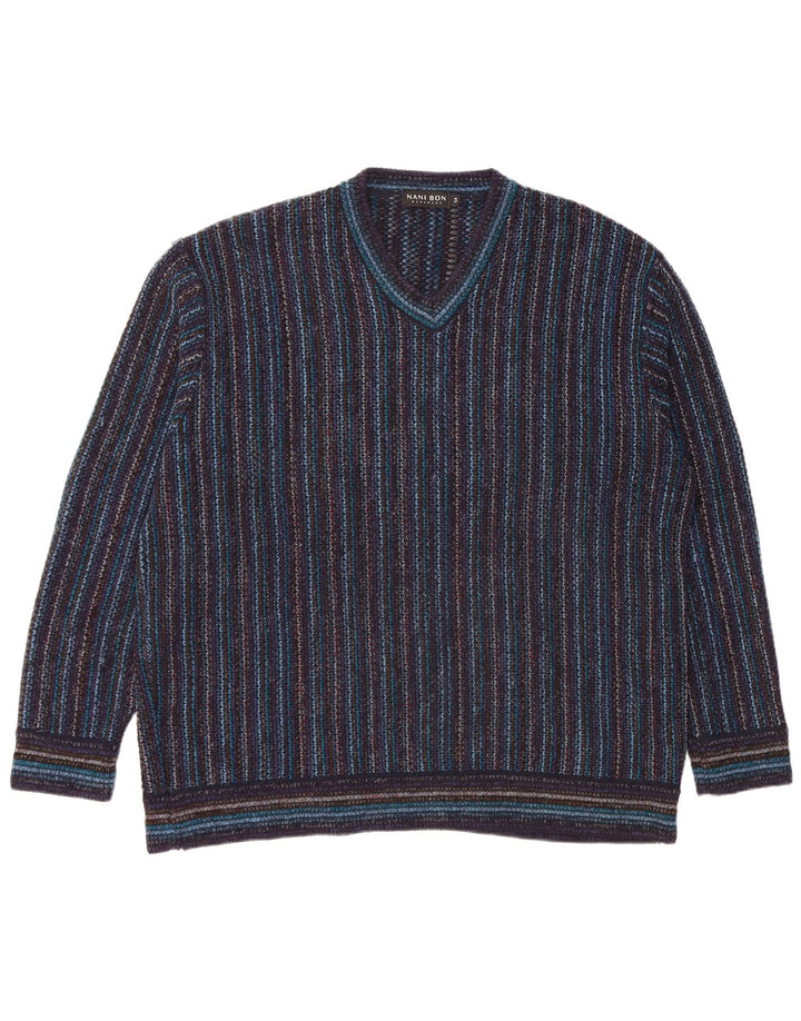 NANI BON Pull Col V Homme IT 54 XL Bleu Marine Rayé Acrylique