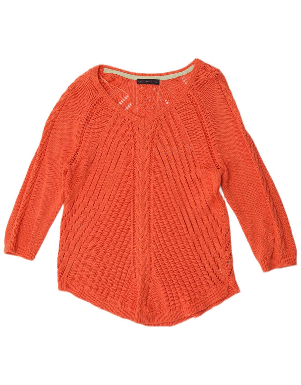 Marks & Spencer Womens V-Neck Jumper Sweater UK 20 2XL Orange Cotton