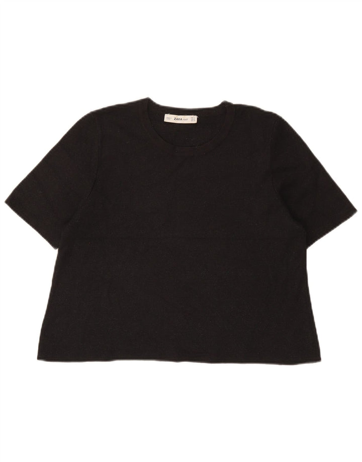 Zara T-shirt court pour femme UK 12 Noir moyen