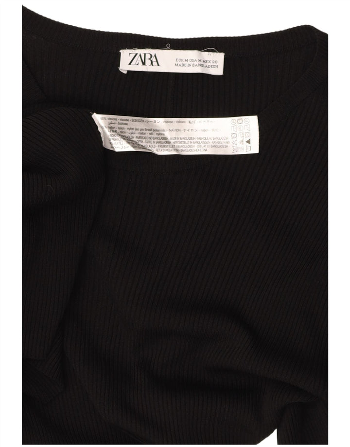 ZARA Femme Robe Maxi à Manches Longues UK 12 Moyen Noir Viscose