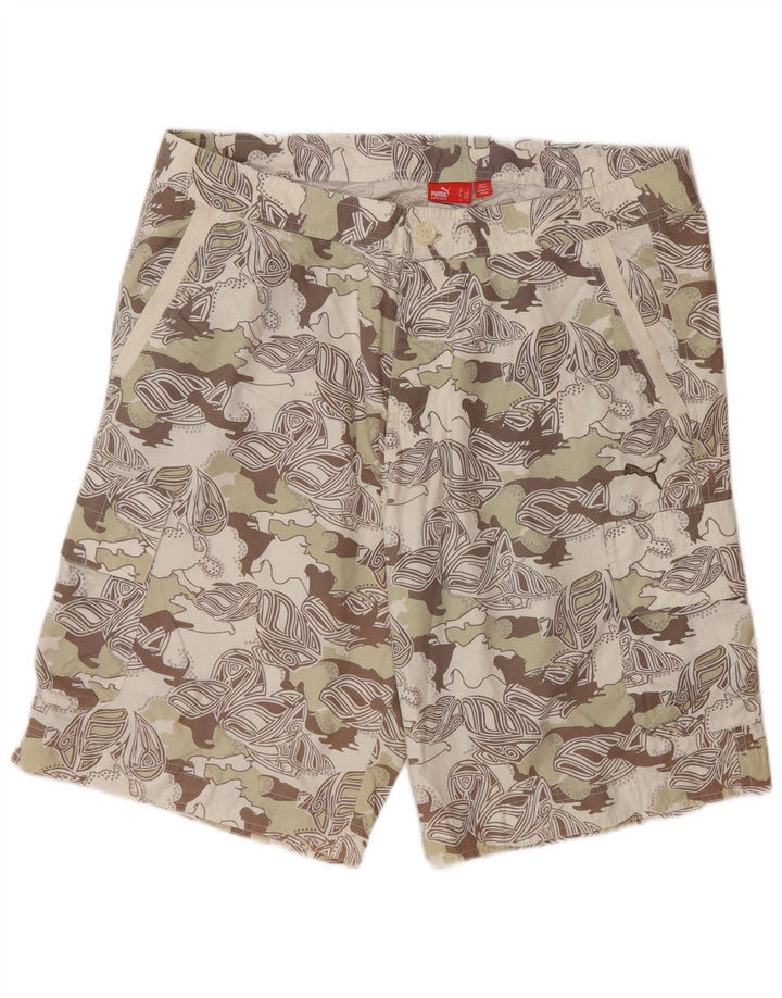 Puma Short cargo à motif abstrait pour homme Large W36 Beige Camouflage Moderne