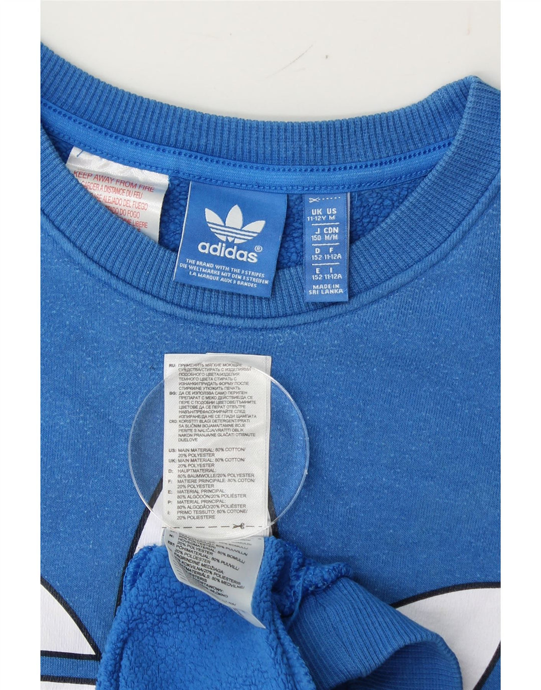 ADIDAS Boys Three Stripes Graphic Sweatshirt Jumper 11-12 Years Blue Vintage Adidas and Second-Hand Adidas from Messina Hembry 
