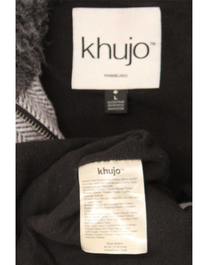 KHUJO Veste Parka à Capuche pour Femme UK 44 Grand Gris à Chevrons Polyester