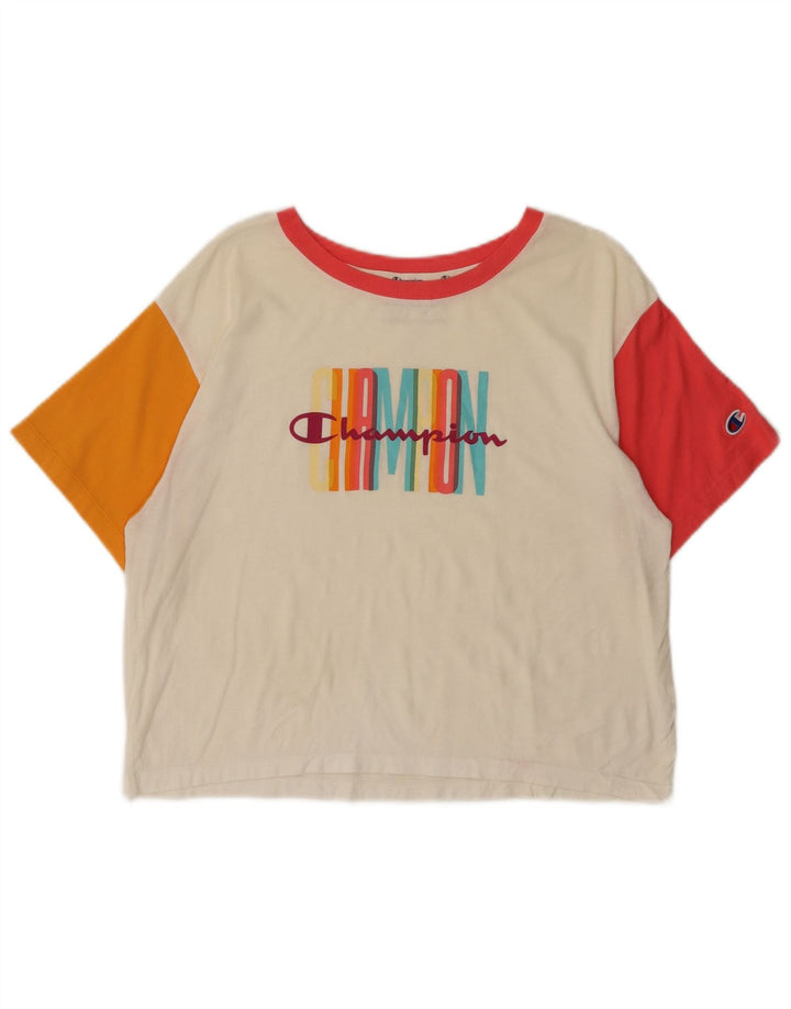 CHAMPION T-shirt court graphique pour femme UK 14 Blanc moyen Colourblock