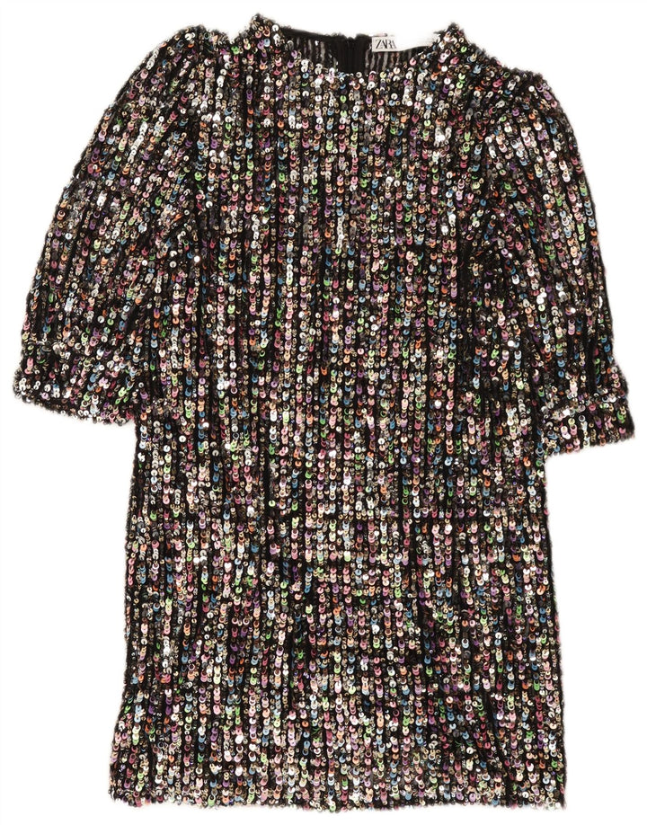 Zara Robe droite à paillettes pour femme UK 10 Small Multicolore coloré