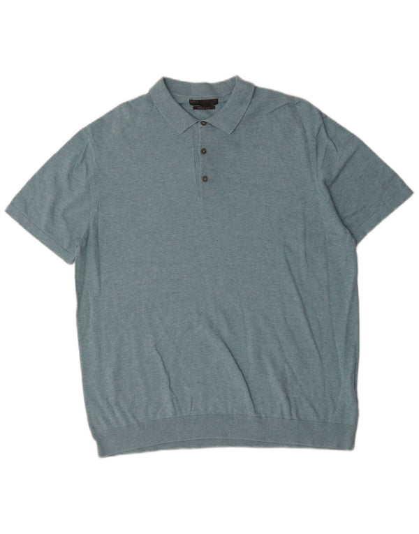 Marks & Spencer Pull à manches courtes et col polo pour homme XL en coton bleu