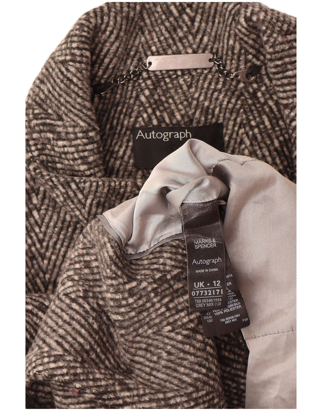 Marks & Spencer Manteau autographe pour femme UK 12 Gris moyen à chevrons