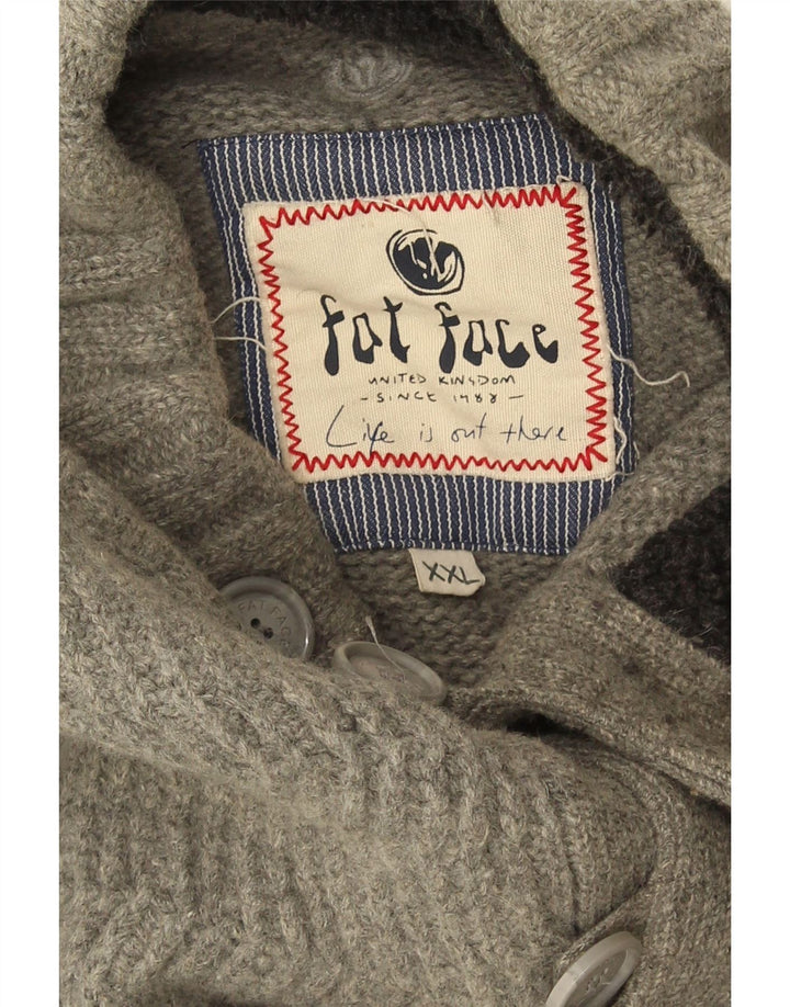 FAT FACE Pull à col boutonné pour homme 2XL Gris Laine à chevrons
