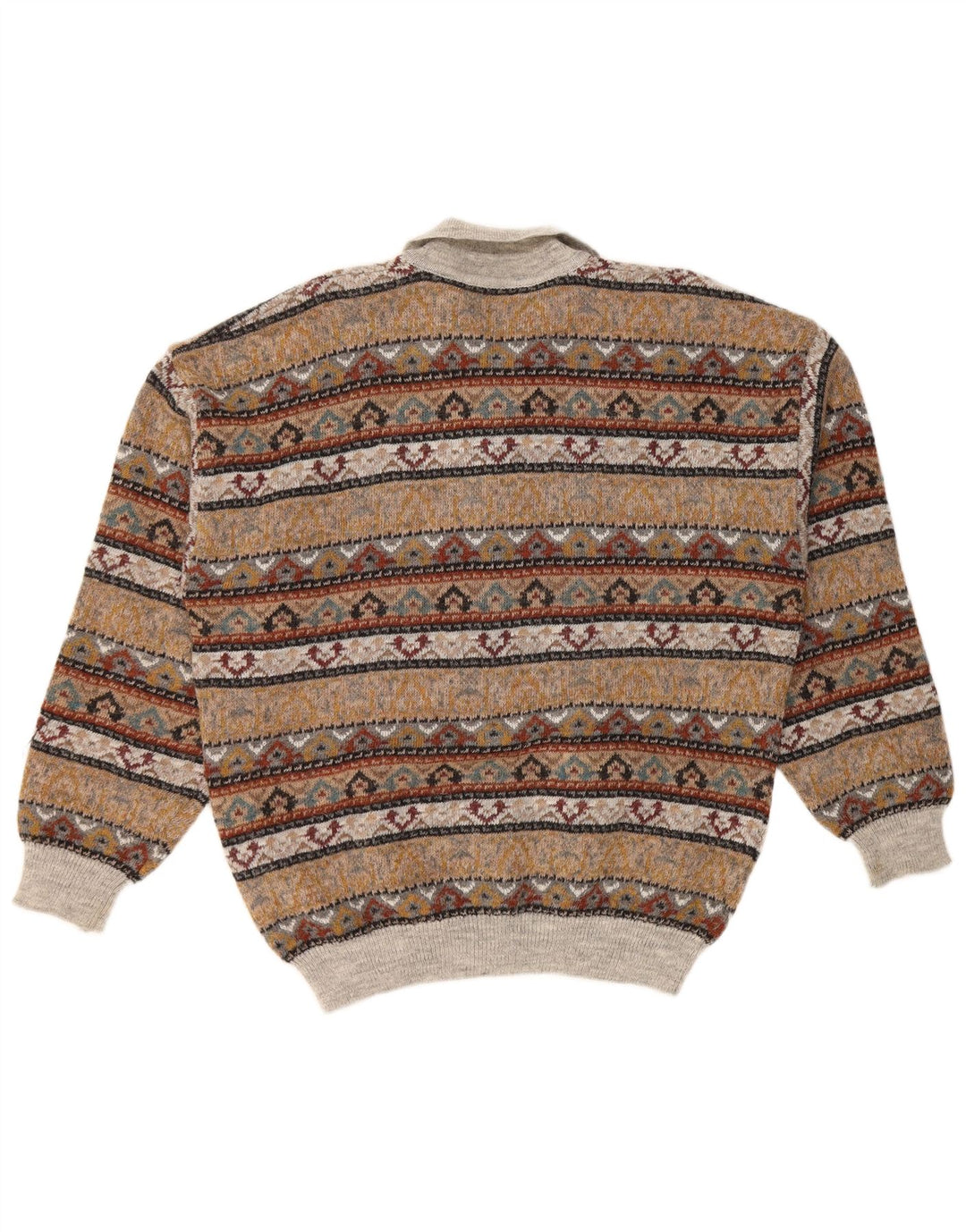 VINTAGE Pull col polo pour homme IT 52 Grand marron Fair Isle Acrylique